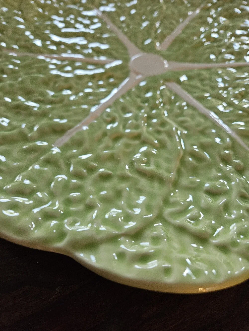 Vtg. Olfaire Majolica Green Cabbage Leaf Portugal 12